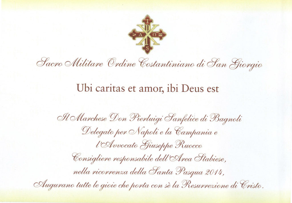 16 aprile 2014, il Delegato del Sacro Militare Ordine Costantiniano, il Marchese Pierluigi Sanfelice di Bagnoli a Castellammare di Stabia