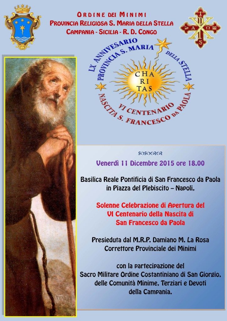 11 dicembre, Solenne Celebrazione di Apertura del VI Centenario della Nascita di San Francesco da Paola