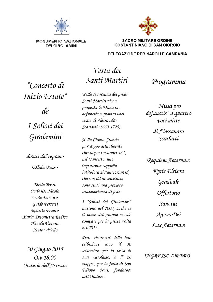 30 giugno, Concerto di Inizio Estate de “I Soliti dei Girolamini”